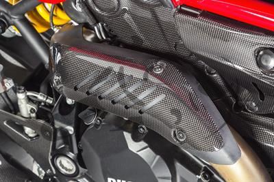 Carbon Ilmberger exhaust heat shield on the manifold Ducati Monster 1200 R